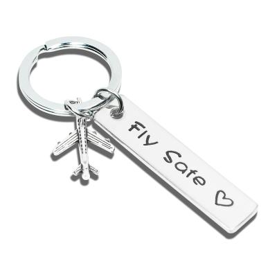 China Simplicity Wholesale Customer Logo Metal Fly Safe Stainless Steel Key Chain for sale