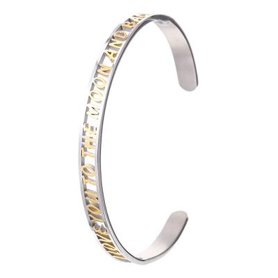 China Custom C-Shaped Open Hollow Bangle Stainless Steel Letter Bangle Bracelets Gift Jewelry Wholesale Daily Use Fashion for sale