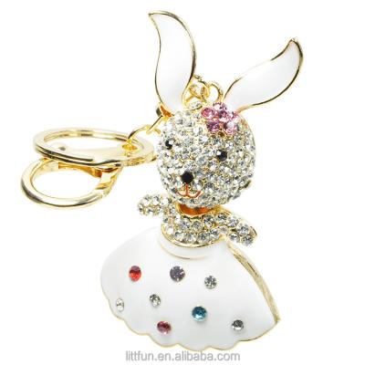 China Wholesale Metal Bag Fashion Key Chain Accessory Charms Women Accessories Bag 3D Rhinestone Rabbit Key Chain Key Chain for sale