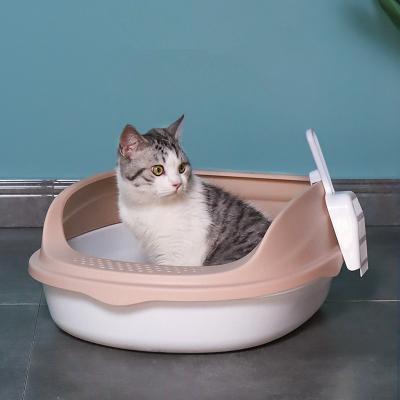 China New Factory Stocked Semi-enclosed Raised Side Spill Proof Cat Litter Box Cat Toilet Supplier Wholesale for sale