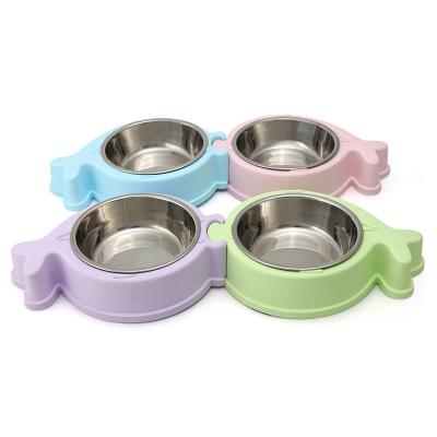 China 2022 Creative Design Detachable Double Stainless Steel Dog Cats Dog Cats Fish Shape Bowl Safety Viable Durable Blows for sale