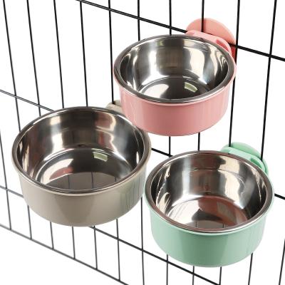 China Viable Hanging Pet Bowl Cage Stainless Steel Dog Bowl Fixed Drinking Water Food Stainless Steel Cat Bowl for sale