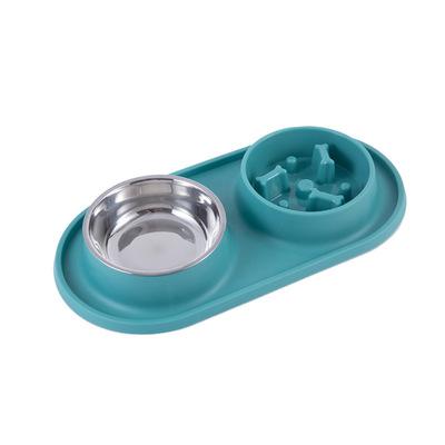 China New Eco-friendly Cat Double Bowl Stainless Steel Dog Food Water Bowl Pet Slow Feed Dog Bowl for sale