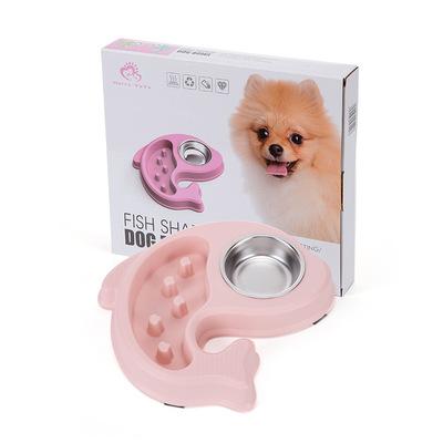 China New Creative Viable Fish Train Anti Choking Double Slow Feed Rolls Slow Feeder Stainless Steel Dog Bowl for sale