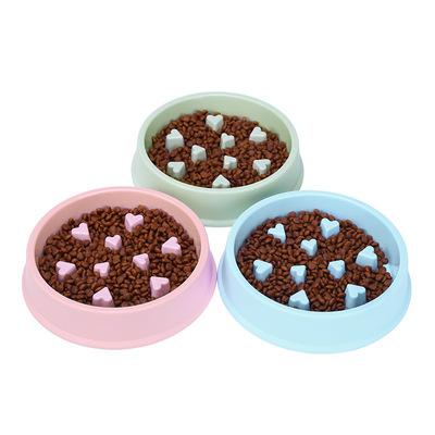 China Small Size Viable Low Price PP Pet Slow Feeding Bowl Heart Shape Prevent Clogging Cat Dog Slow Feeder Bowls for sale