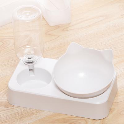 China Double Viable Cat Bowl Set Dog Feeder Cat Train Automatic Collar Protection Tilt Food Water Drink Dispenser Pet Feeder for sale