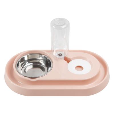 China Viable Wholesale Anti Puddle Proof Stainless Steel Bowl Food Water Dog Automatic Pet Feeder Cat Feeder for sale