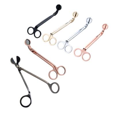 China Fashionable Stainless Steel Candle Scissors Candle Wick Trimmer Sniffer Wick Cutter Around Head 18cm Rose Gold Silver Red Bronze Black for sale