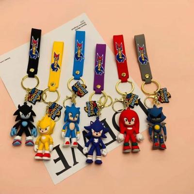 China Fashion PVC Decoration Keychain Anime Character Key Chain Creative Cartoon 3D Soft Comic Cute Figure Rubber Hedgehog Sonic Keychain for sale