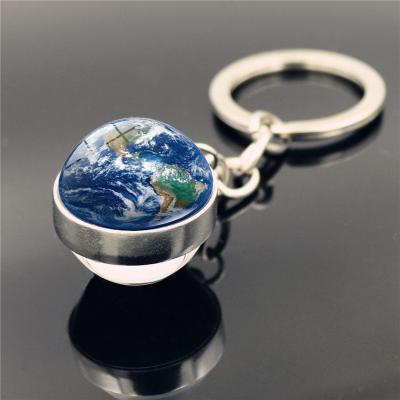 China Eco-friendly Sun Mars Art Picture Double Side Glass Ball Key Chain Earth Moon Space Galaxy Nebula Solar System Planet Keychain for sale