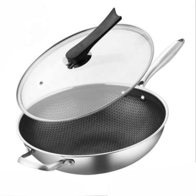 China Wholesale SHINY Viable Honeycomb Frying Pan For Kitchen Non Stick Stainless Steel Bulk for sale