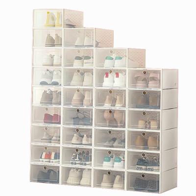 China Large Clear Plastic Sturdy SHINY Sustainable Shoe Box Storage Display Box Organizer Of Shoes Storage Boxes for sale