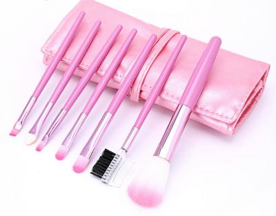 China Angular Blush 7 Pcs Cheap Nylon Synthetic Hair Pink Makeup Brush Belt for sale