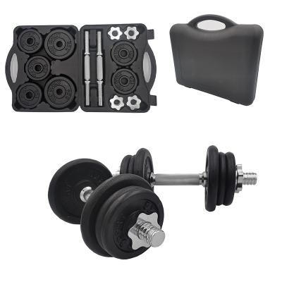 China Portable Free Weight 20KG Adjustable Dumbbell Barbell Set Black Painted Dumbbell Set With PE Box Case for sale