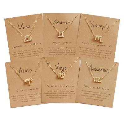 China Fashionable Zodiac Necklace Vertical 14k Chain Alloy Dylam Sign Alloy Gold Filled Astrology Necklace for sale