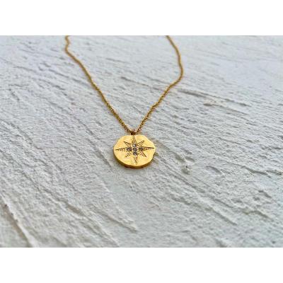 China Fashion Anise Star Coin Pendant Gold Plated Stainless Steel Necklace For Women Zircon Dylam Jewelry for sale