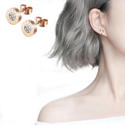 China Cute Zircon Earring Fashion Stainless Steel Rose Gold Plated Stud Earrings Dylam Jewelry for sale