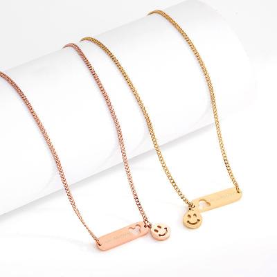 China 2020 High Quality Bar Chain Necklace Insti Style Simple Cute Smiling Face Necklace With Hollowed Out Bear Head for sale