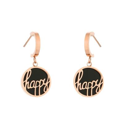 China New Trendy Fashion Happy Birthday Gold Bali Earrings Designs Rose Gold Plated Stainless Steel Drop Earrings For Women for sale