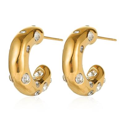 China Amazon's 2022 best selling TRENDY new design 14k stainless steel gold filled Zircon inlay huggie circle earrings for sale