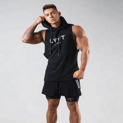 China New QUICK DRY men's sports tank tops Wholesale Muscle Fitness Hooded Loose Hooded Loose Vest Men's Black Tank Tops for sale