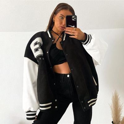 China Reversible Premium Embroidery Patches Womens College Jacket Winter Coat Ladies Baseball Oversized Bomber Jacket for sale