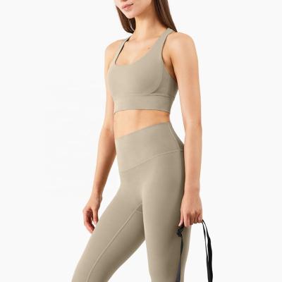 China 2021 Antibacterial high quality nude feel yoga set fitness yoga suit sports wear women 2 piece yoga set XL for sale