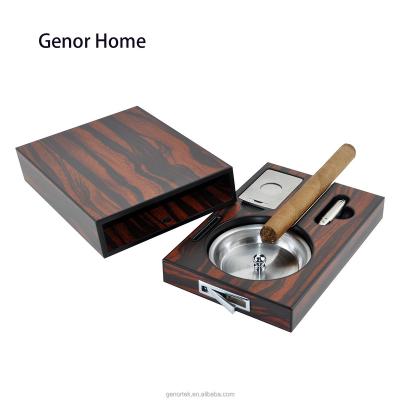 China Eco-friendly Portable Cigar Accessories Wooden Cigar Ashtray with Removable Stainless Steel Basin, Cigar Punch and Cutter for sale