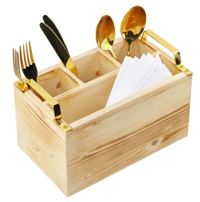 China Sustainable Factory Outlet Kitchen Silverware Condiment Storage Box, 4 Compartment Wooden Cutlery Rack for sale