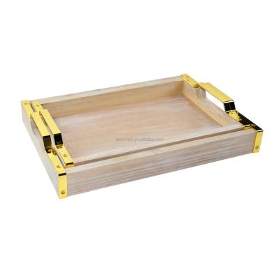 China Hot Selling High Quality Eco-friendly Breakfast Tray Coffee Table Wooden Tray With Handle for sale