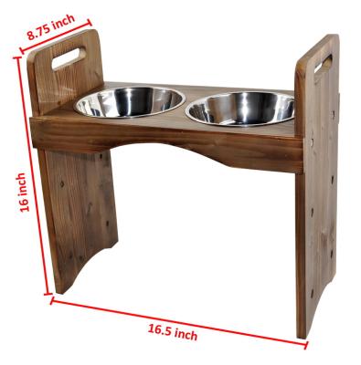 China Pet Non-automatic Dining Table Wood Stand and Metal Bowl Three Height Adjustable Dogs and Cats Feeder for sale