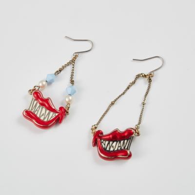 China Romantic Metal Chain Beads Decorative Red Lips Hip Pop Women's Punk Earrings Set for sale