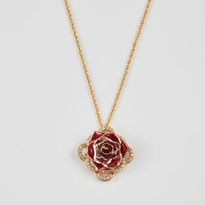 China Luxury Designer Red Rose Flower Necklace Girls Women Fashion Gold High Quality Romantic for sale