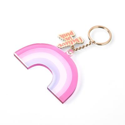 China New Style High Quality Acrylic Purple Pink Rainbow Splicing Acrylic Key Chain for sale