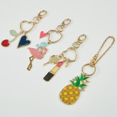 China Metal Fabrication Women Girls Cherry Pineapple Flamingo Lipstick Shape Design Key Chain 2021 Beautiful for sale