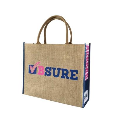 China Wholesale Custom Printed Reusable Shopping Jute Handled Burlap Handbag Eco Tote Bag for sale