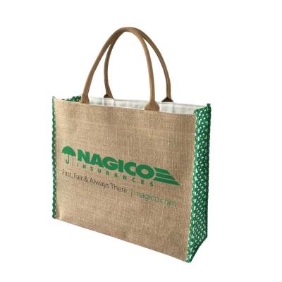 China Custom Logo Durable Hemp Fabric Tote Bags Natural Hemp Handled Burlap Shopping Jute for sale