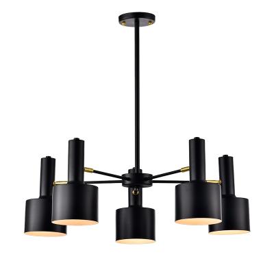 China Nordic modern design black gold five lamp light source chandelier for living room for sale