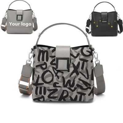 China High Quality Low Moq OEM Customized Logo Letter Pattern Lady Hand Bag Printed Design Luxury Leather Woman Handbag Cross - Body Shoulder Bag for sale