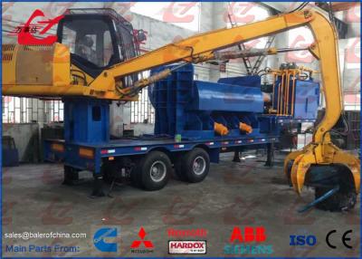 China Mobile Scrap Metal Baler Logger With Trailer and Grab Feeding For Light Metal Scrap Baling Press for sale