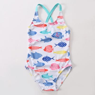 China Girl's little fish print Criss Cross Seam  for one piece swimwear for sale