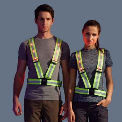 China High Visibility LED Safety Reflective Vest Adjustable Belt SNAP Led Lights Safety Vest for sale