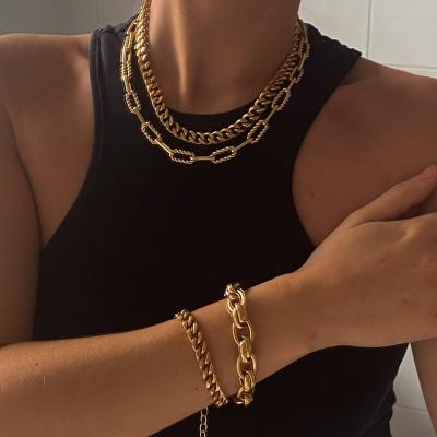 China REAL 18K GOLD STAINLESS STEEL STAINLESS STEEL 18K GOLD PLATED CUBAN FASHIONABLE CIS CHUNKY THICK BRACELET for sale