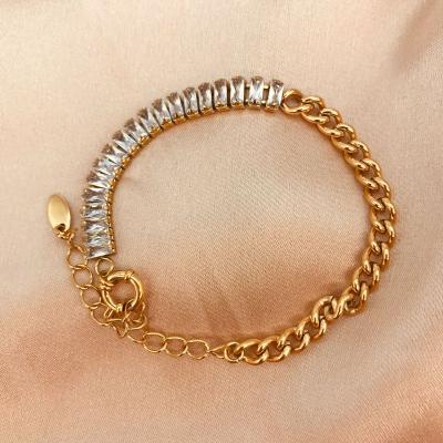 China CLASSIC Handmade Half Layer Splicing With Zircon And Stainless Steel Bangle Vacuum Plating Bracelet for sale