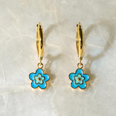 China Other Jewelry Wholesale Shiny Hypoallergenic Flower Gold Earrings Elegance Blue Zircon Clip Earrings/Red for sale