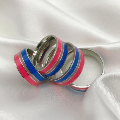 China Wholesale CLASSIC Lesbian Wedding Ring LGB Pride Band Ring Rainbow Gay Color 8mm Stainless Steel Enamel for sale