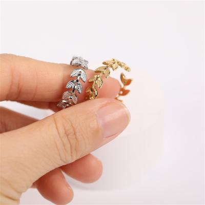 China CLASSIQUE French Retro Leaf Titanium Steel Ring With 14K Gold Plated Fashion Adjustable Opening Luxury Ring for sale