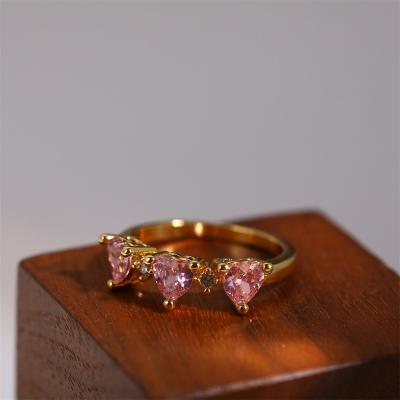 China CLASSIC Fashion Jewelry 18K Gold Plated 3 Heart Zircon D Ring Engagement Wedding Ring For Girls for sale