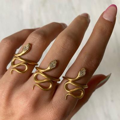 China CLASSIC snake ring copper with zircon cobra opening ring animal shape plated with real 14K gold ring for sale