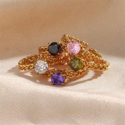 China INS Gem Ring Stainless Steel CLASSIC Style Woven Ring 18K Gold Plated Adjustable Zircon Ring for sale